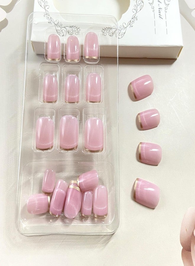Vopintpy Nude Pink Press on Nails Short Square Fake Nails with French Tip Acrylic Glue on Nail Glossy Full Cover Artificial Stick on Nail for Women DIY Manicure - Image 4